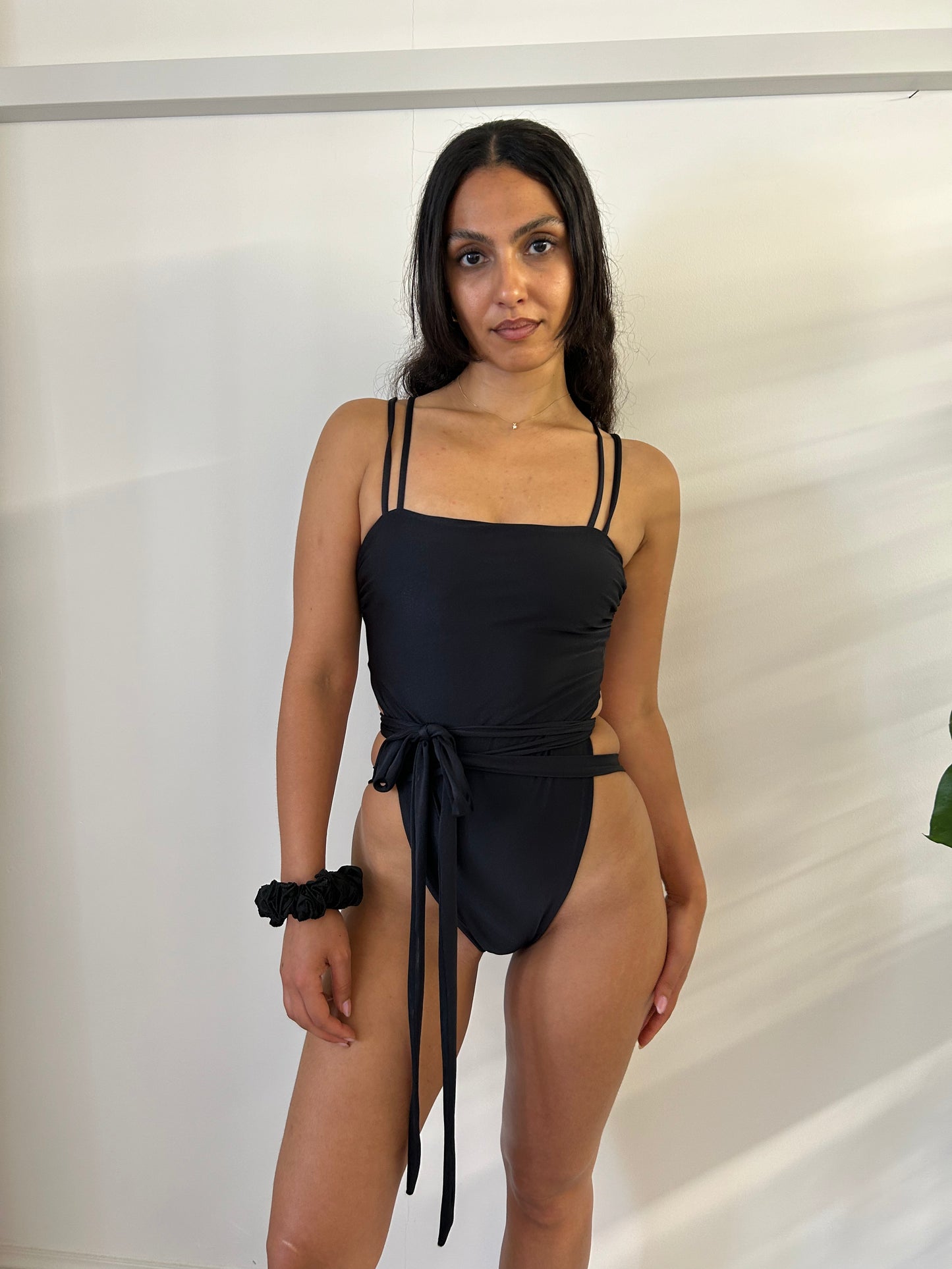 alana wrap one-piece in black