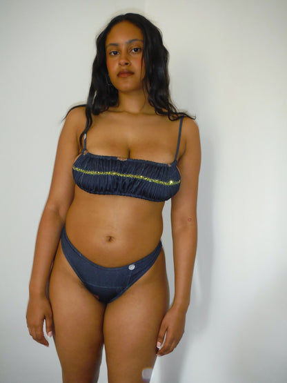 ruched bandeau in denim