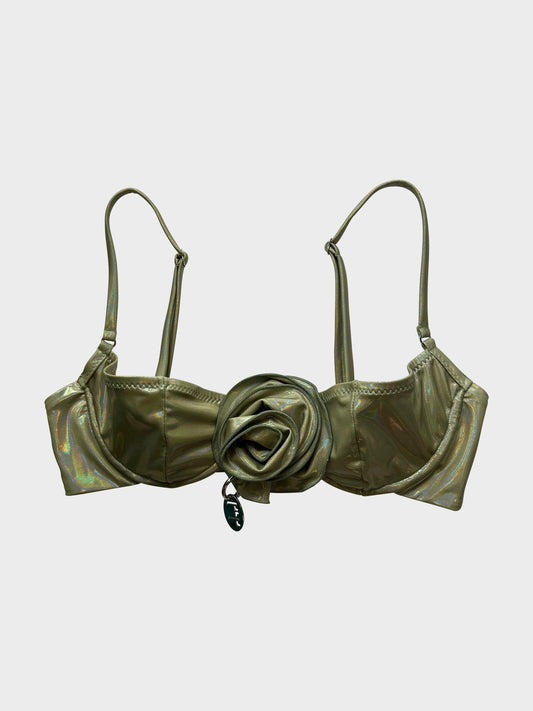 rosette balcony bikini bra in iridescent