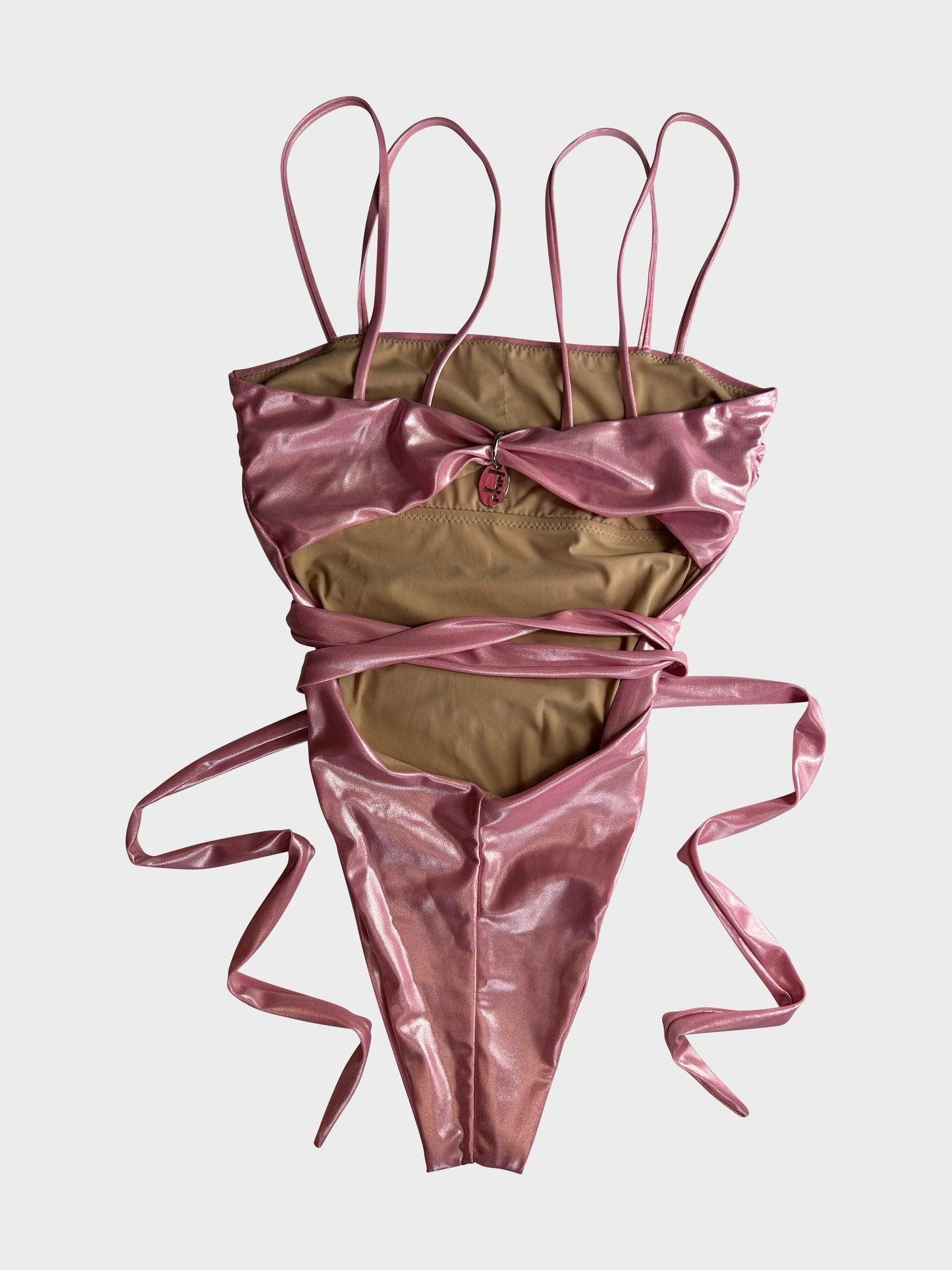 alana wrap one piece in metallic rose