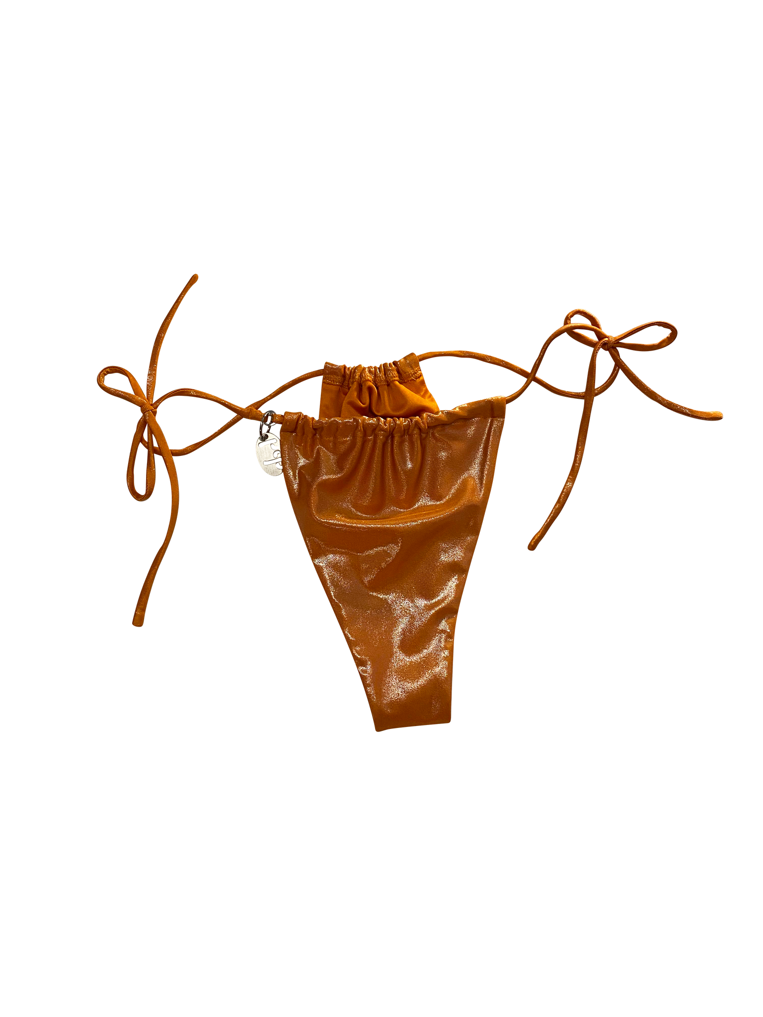 tie side metallic wet look bikini bottom in tangerine – hrh